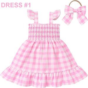 NWT Adorable Barbie Costume Movie Pink Gingham Plaid Baby Romper & Girls…